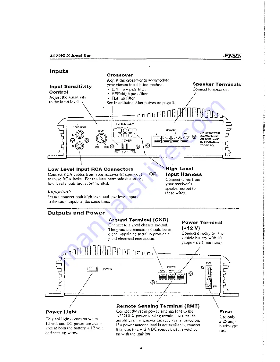 Jensen A222HLX Owner'S Manual And Installation Instructions Download Page 4