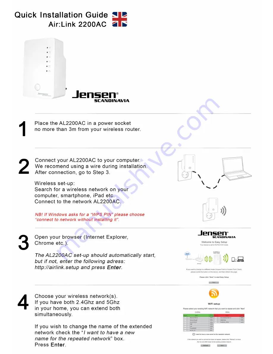 Jensen AL2200AC Quick Installation Manual Download Page 1