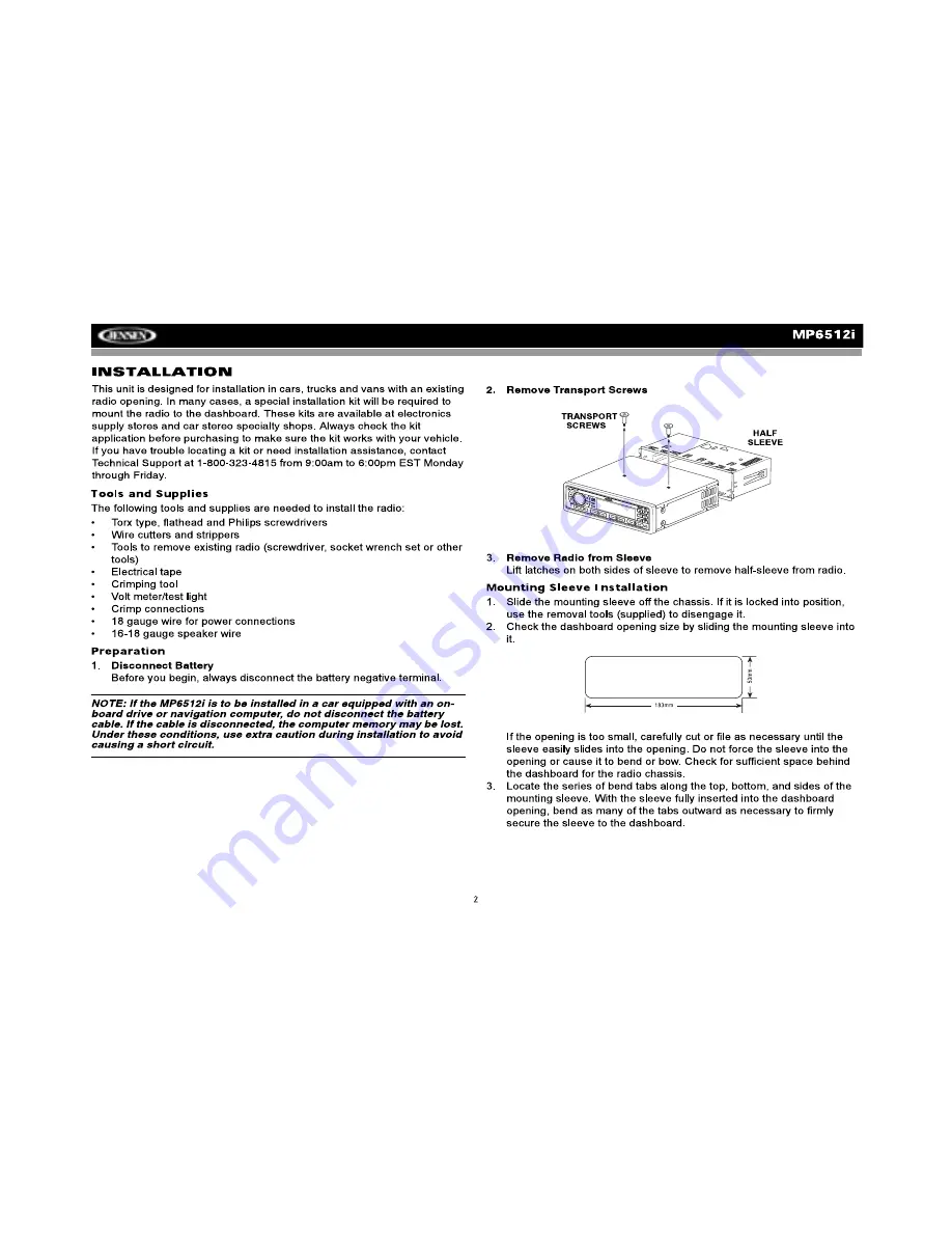 Jensen JENMP6512I - USB/SD CARD RECEIVR Скачать руководство пользователя страница 6