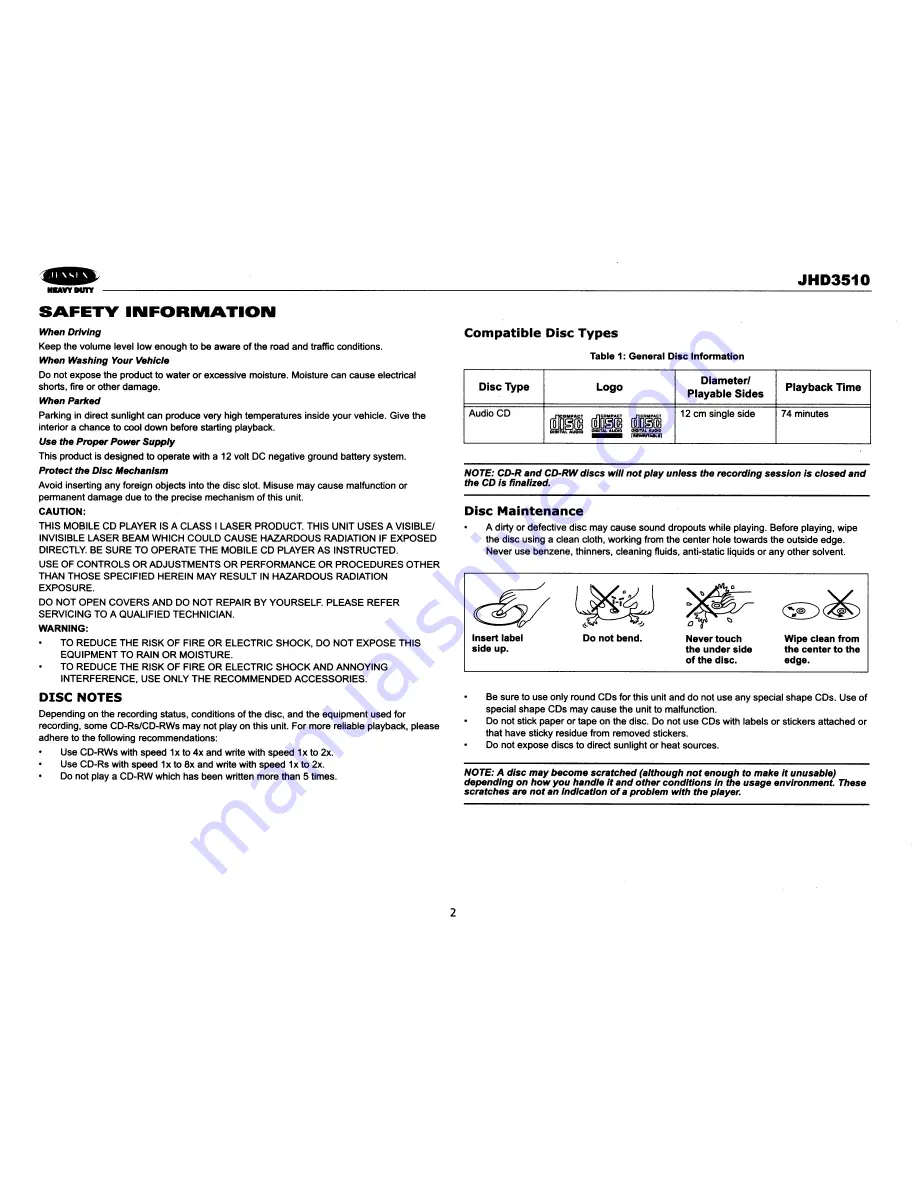 Jensen JHD3510 - Heavy Duty CD Receiver Скачать руководство пользователя страница 4