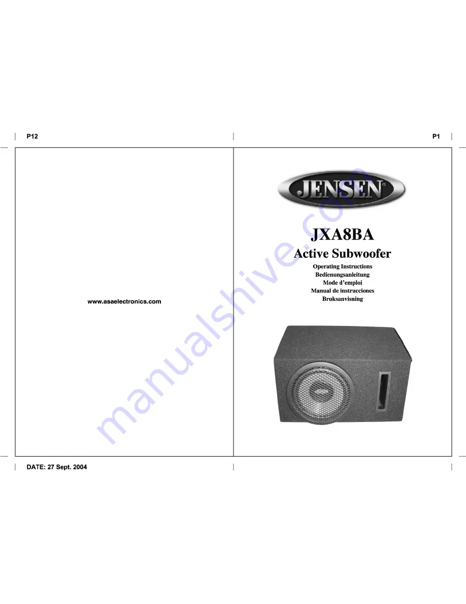 Jensen JXA8BA2 Operating Instructions Manual Download Page 1