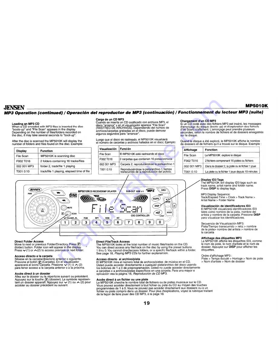 Jensen MP5010K - 240 Watt AM/FM Installation Manual Download Page 19