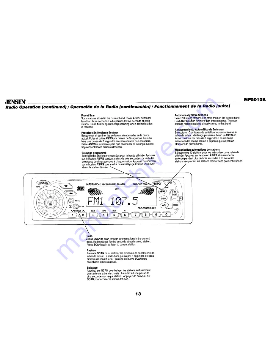 Jensen MP5010K Скачать руководство пользователя страница 13