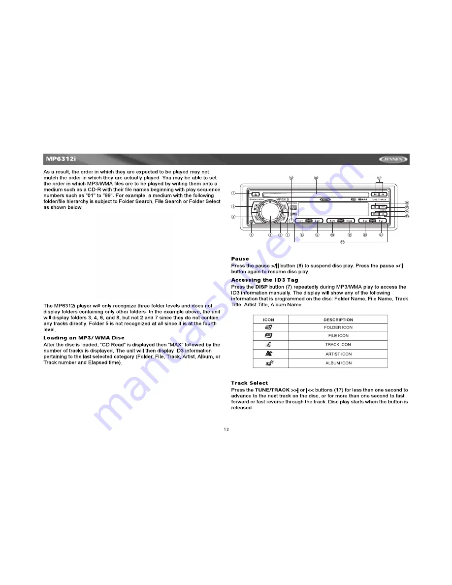 Jensen MP6312I - Ipod/Mp3/Wma Receiver Instruction Manual Download Page 15