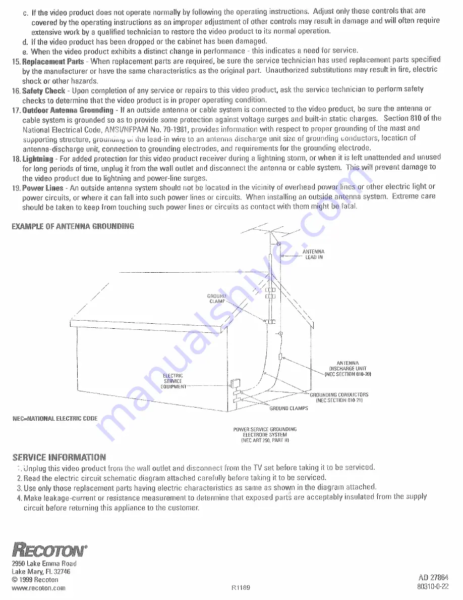 Jensen TV940 Owner'S Manual Download Page 20