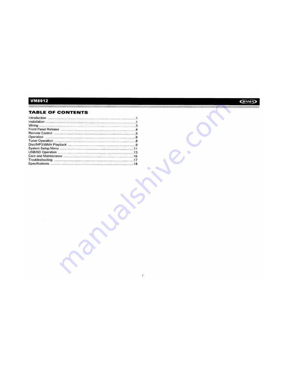 Jensen VM8012 Installation And Operation Manual Download Page 2