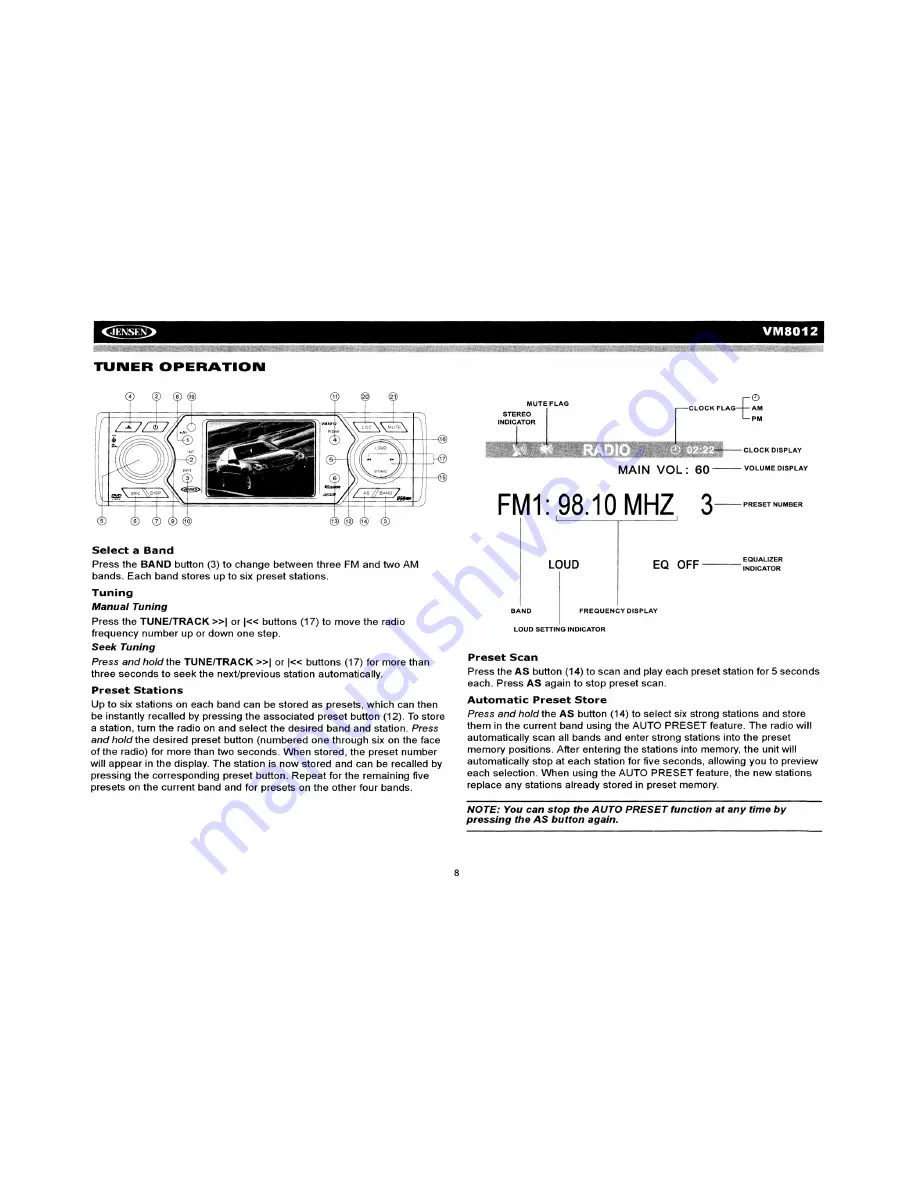 Jensen VM8012 Installation And Operation Manual Download Page 11