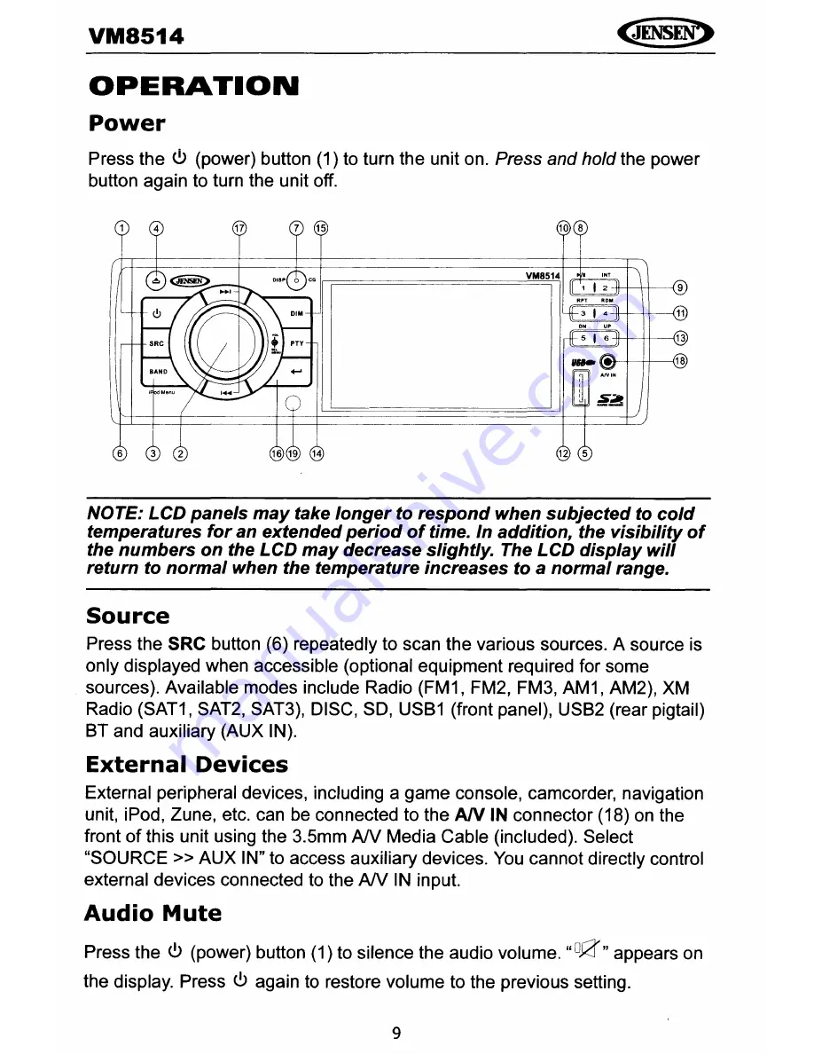 Jensen VM8514 Operating Instructions Manual Download Page 12