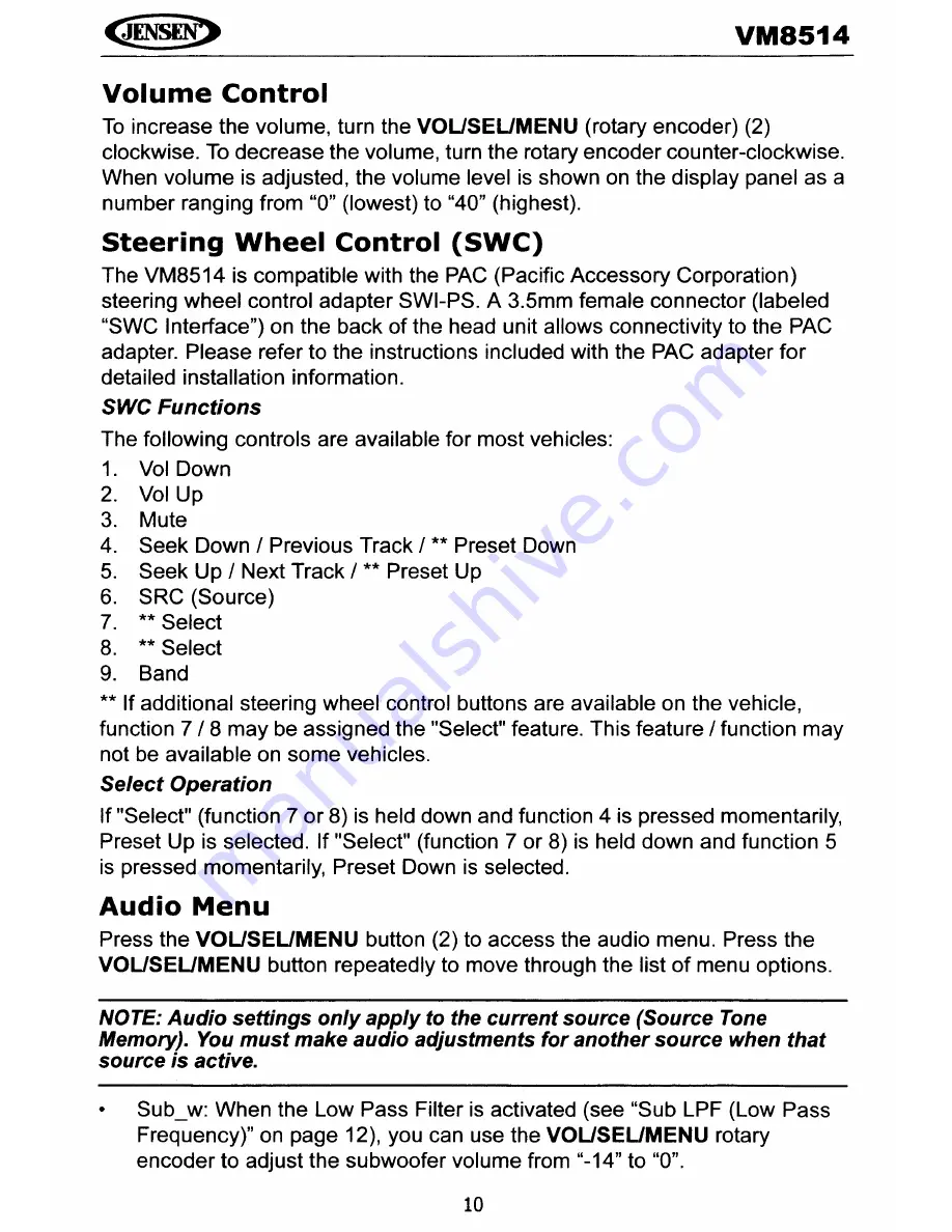 Jensen VM8514 Operating Instructions Manual Download Page 13