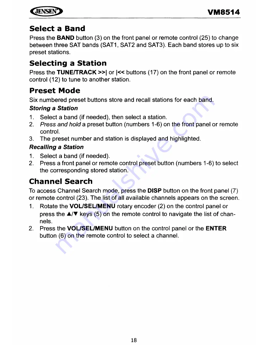 Jensen VM8514 Operating Instructions Manual Download Page 21