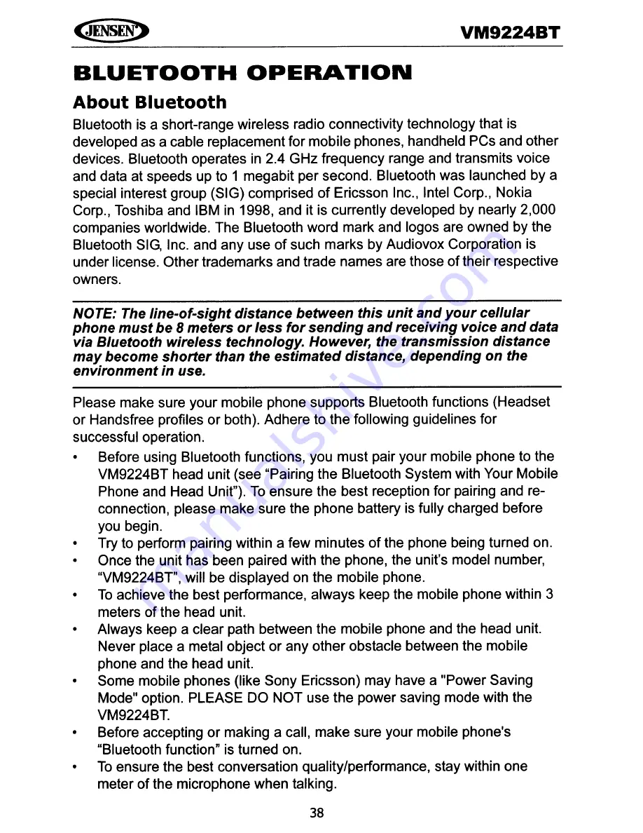 Jensen VM9224BT Operating Instructions Manual Download Page 41