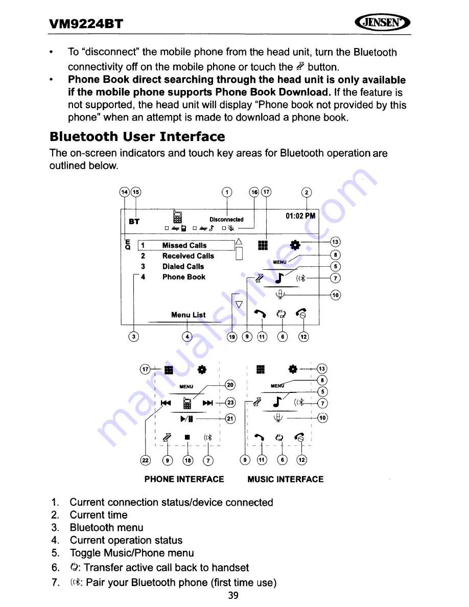 Jensen VM9224BT Operating Instructions Manual Download Page 42