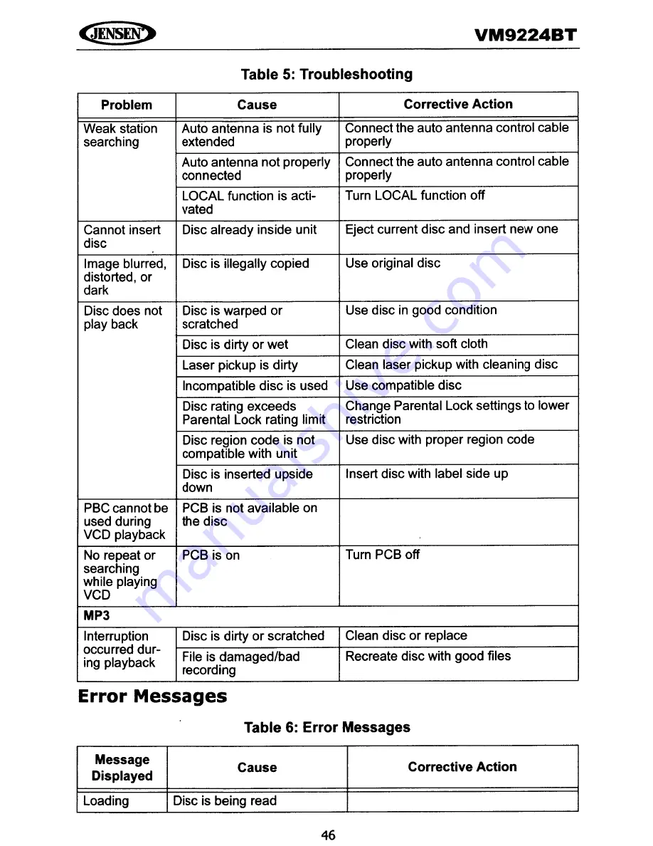 Jensen VM9224BT Operating Instructions Manual Download Page 49