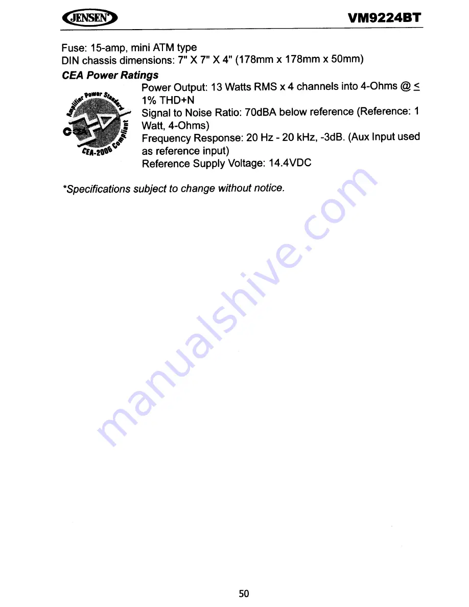 Jensen VM9224BT Operating Instructions Manual Download Page 53