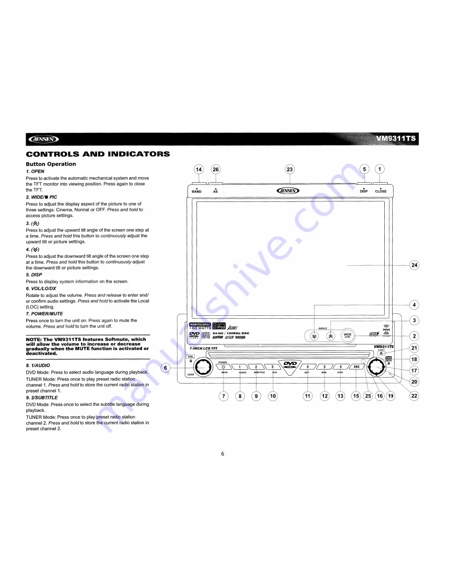 Jensen VM9311TS - DVD Player With LCD Monitor Скачать руководство пользователя страница 8