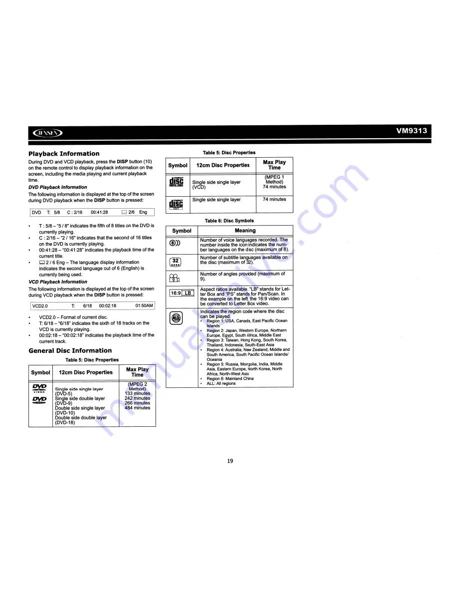 Jensen VM9313 Скачать руководство пользователя страница 21