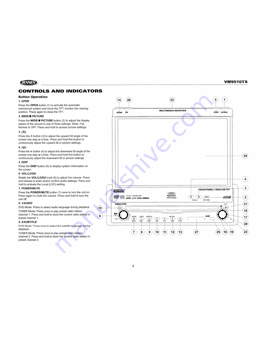 Jensen VM9510TS Operation Manual Download Page 6