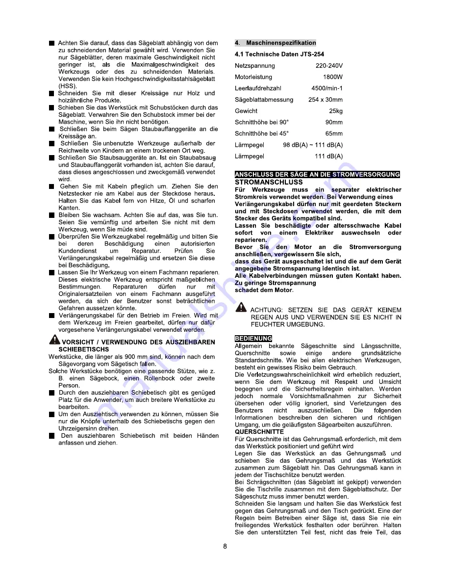 Jet JTS-254 Instruction Manual Download Page 10