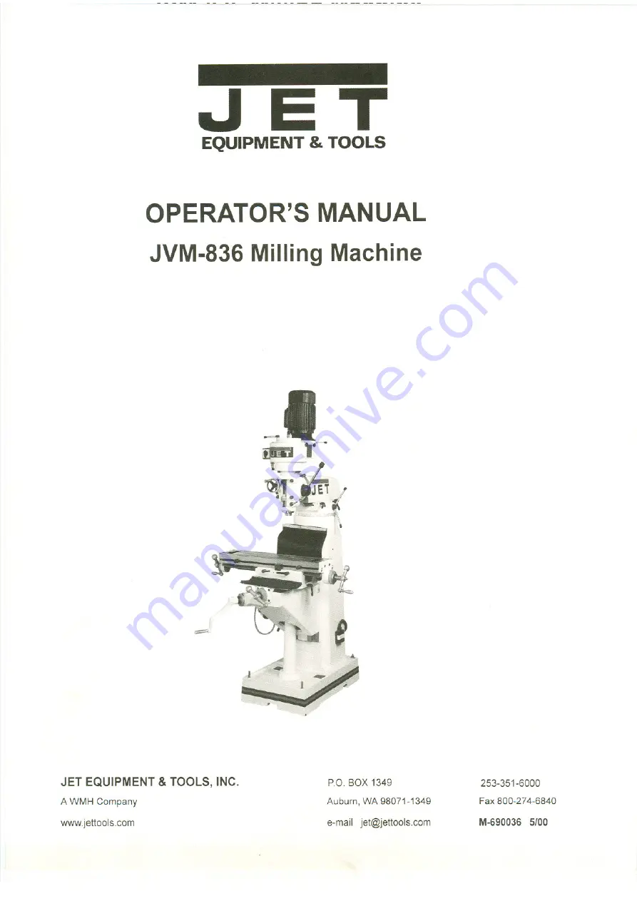 Jet JVM836-94 Operator'S Manual Download Page 1