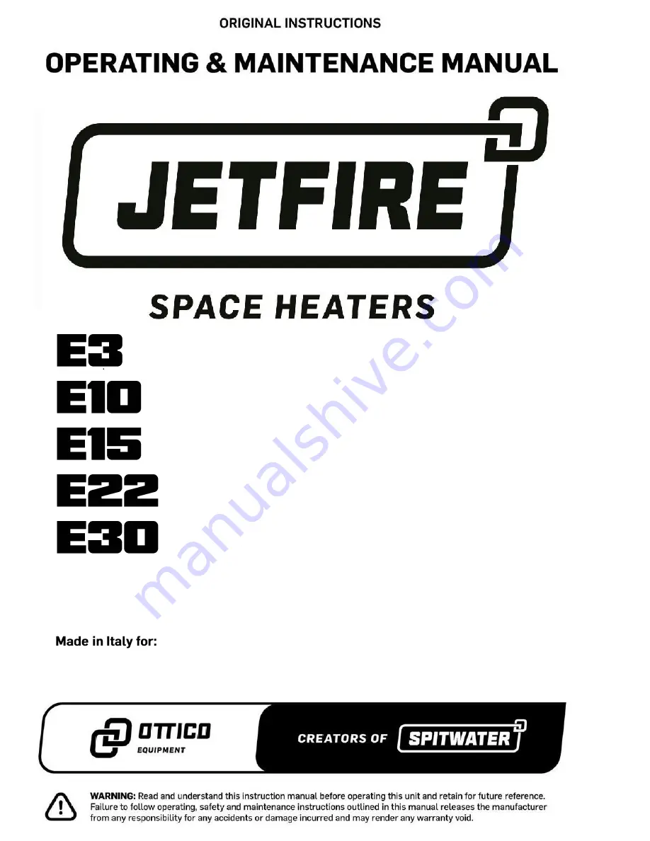 Jetfire E3 Operating & Maintenance Manual Download Page 1