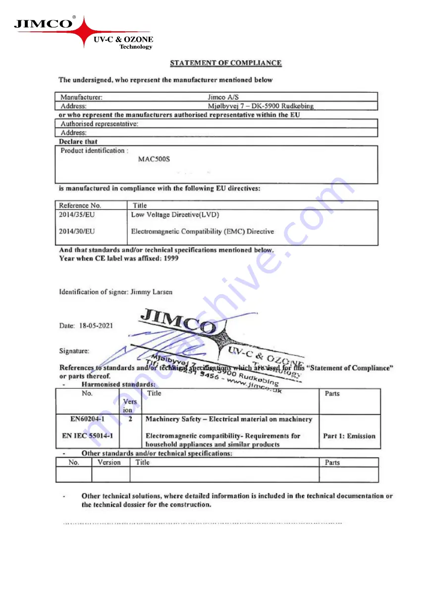 JIMCO MAC500s User Manual Download Page 12