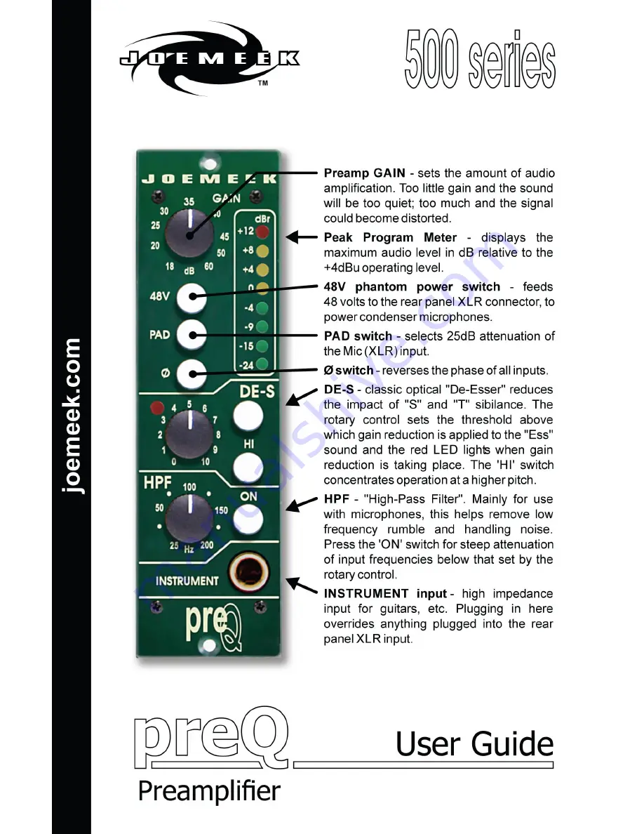 Joemeek preQ 500 Series User Manual Download Page 1