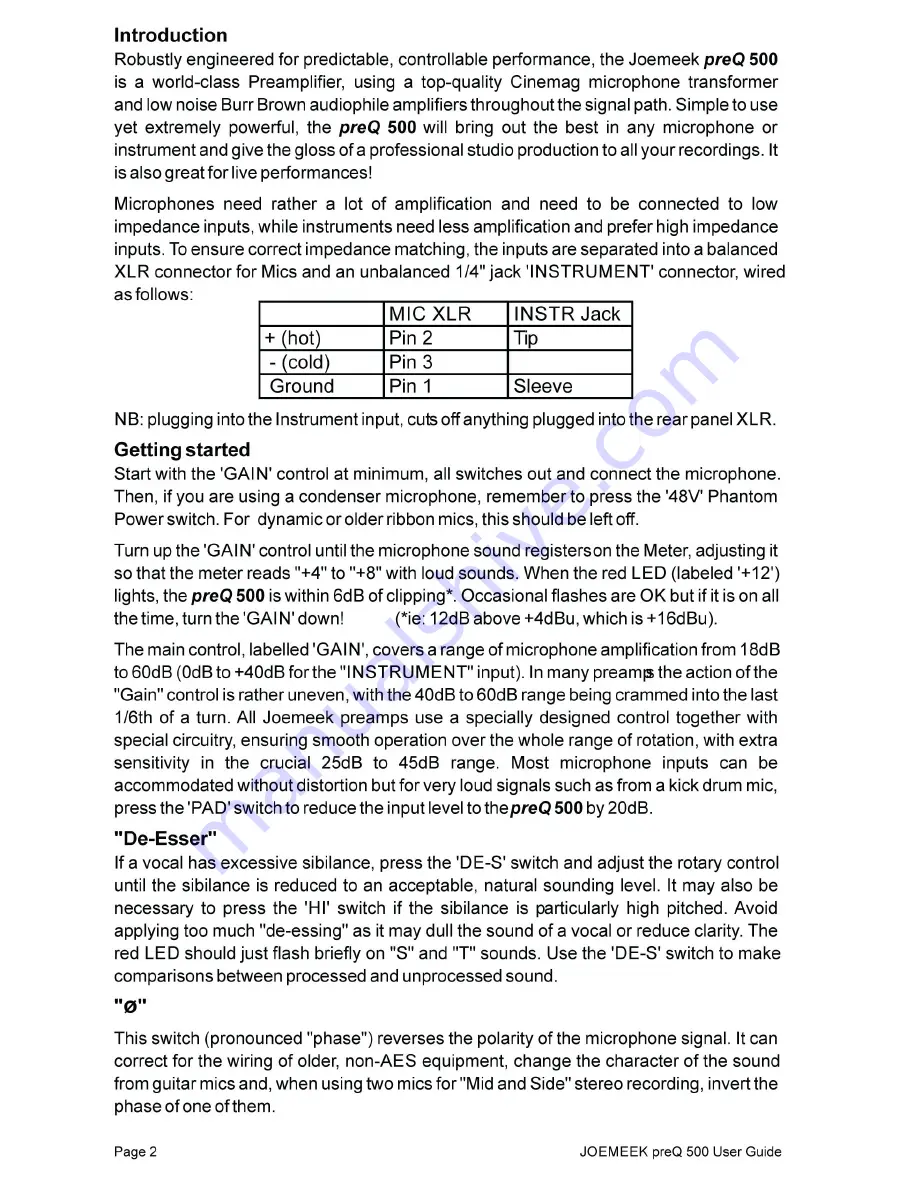 Joemeek preQ 500 Series User Manual Download Page 2