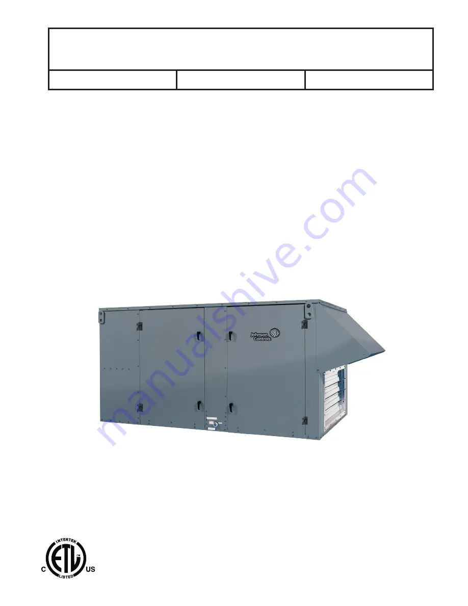 Johnson Controls JRE Series Скачать руководство пользователя страница 1