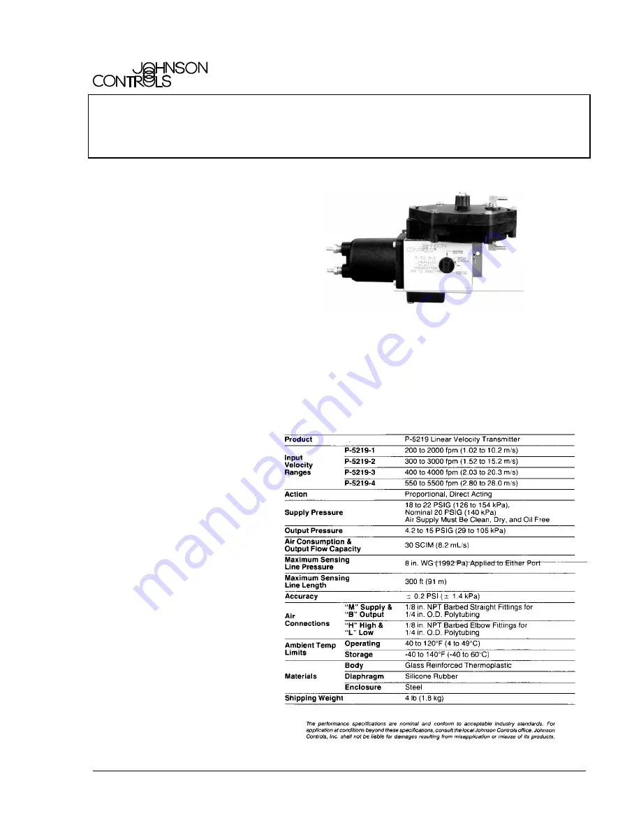 Johnson Controls P-5219 Manual Download Page 1