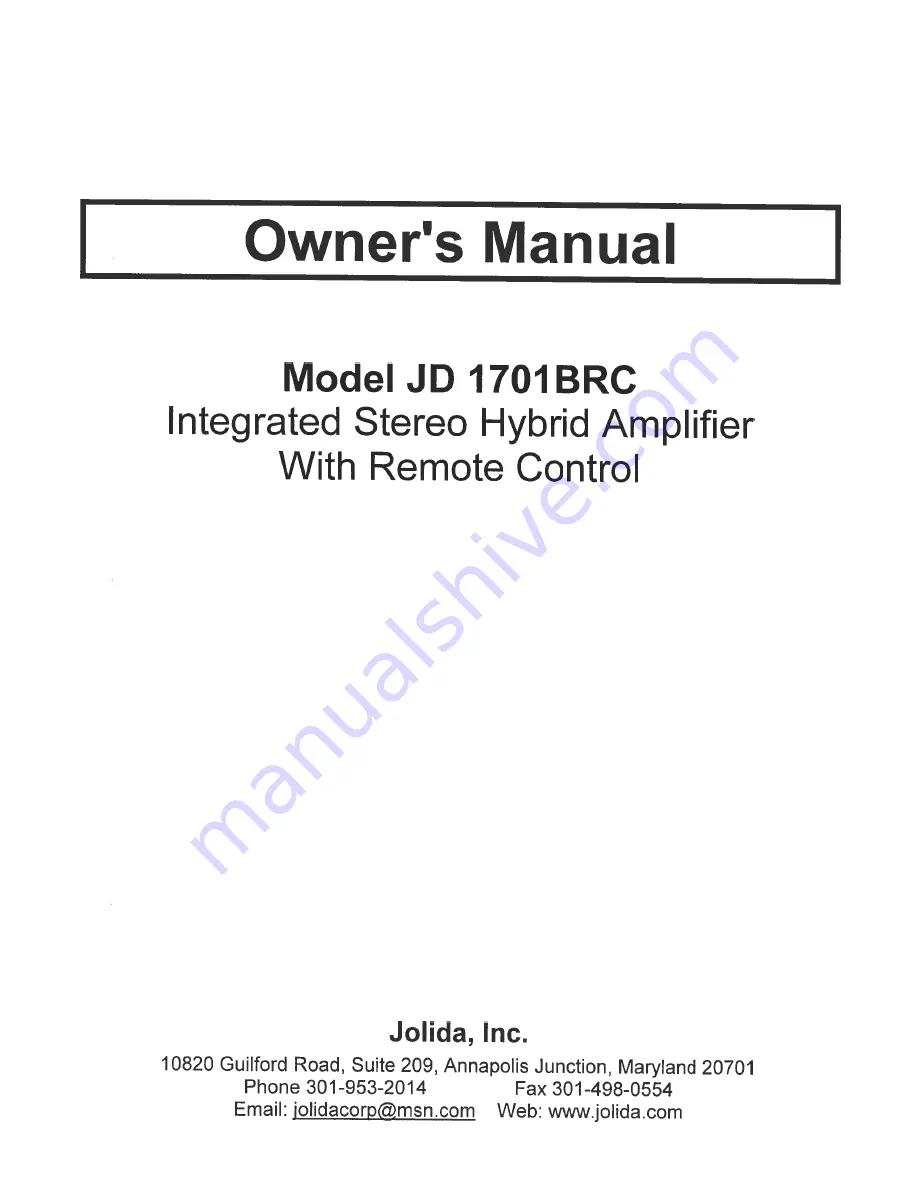 Jolida JD 1701BRC Owner'S Manual Download Page 1