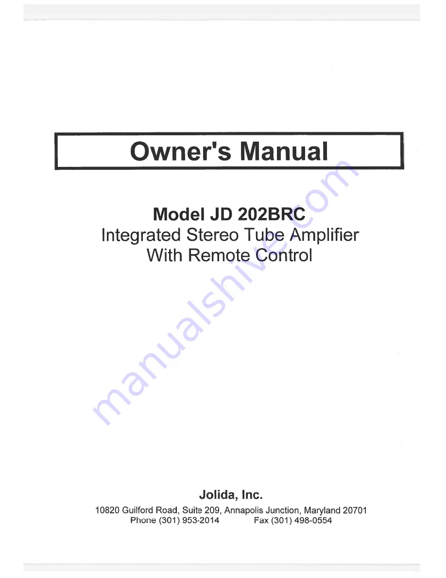 Jolida JD 202BRC Owner'S Manual Download Page 1