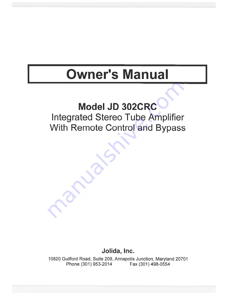 Jolida JD 302CRC Owner'S Manual Download Page 1