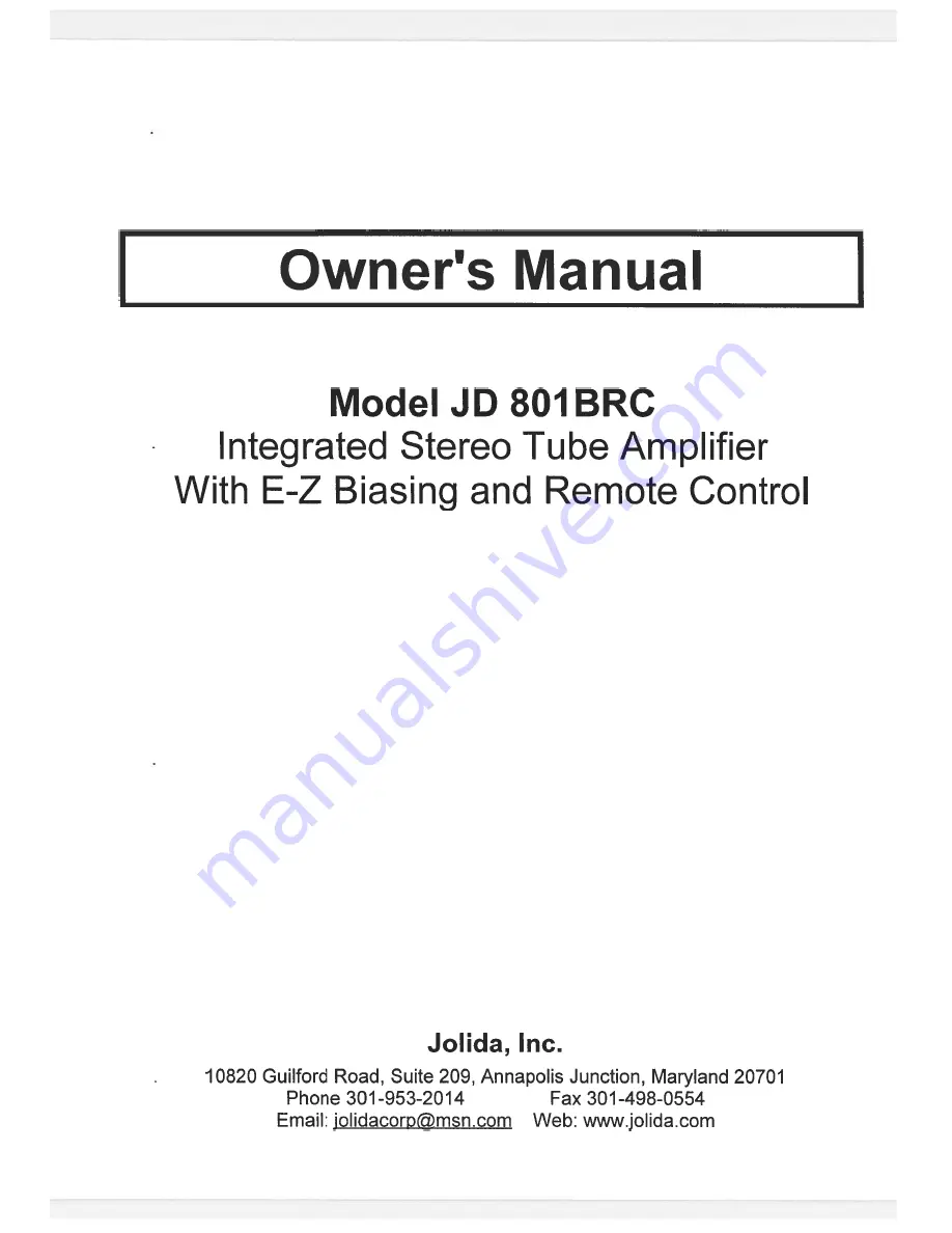 Jolida JD 801BRC Owner'S Manual Download Page 1