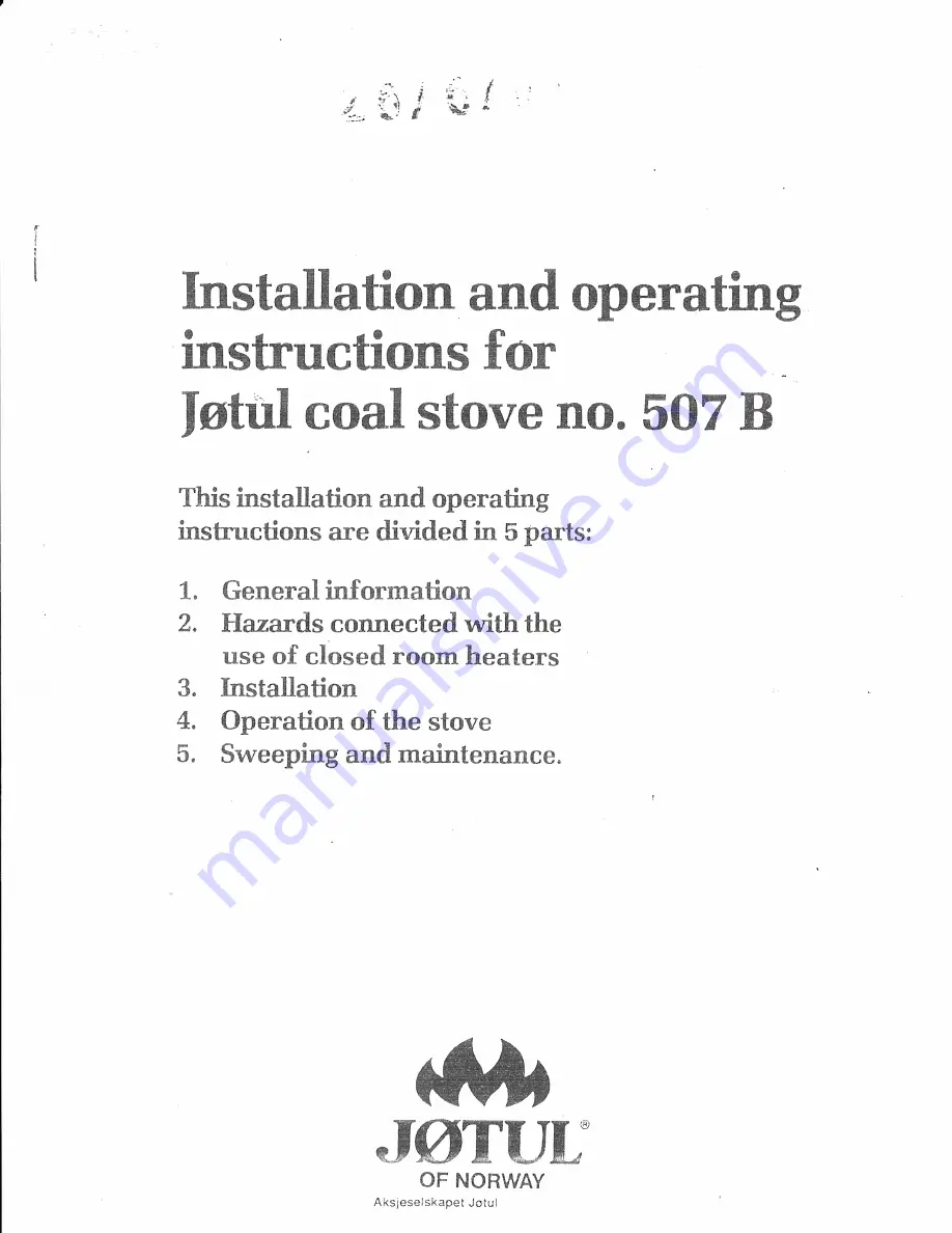 Jøtul 507 B Installation And Operating Instructions Download Page 1