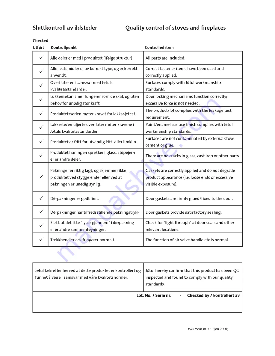 Jøtul F 305 Series Installation And Operating Instructions Manual Download Page 83