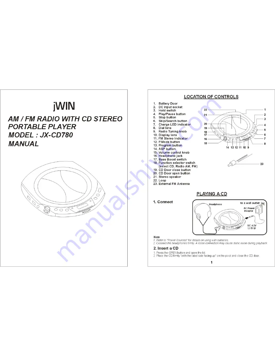 jWIN JX-CD780 Manual Download Page 1