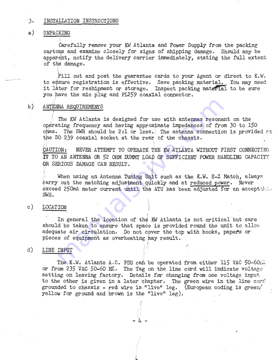 K.W. Electronics KW Atlanta Instruction Manual Download Page 6