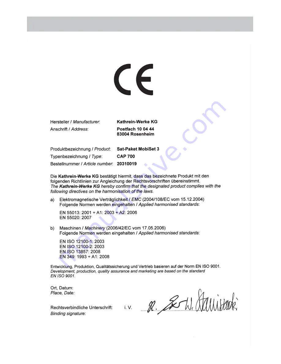 Kathrein MobiSet 3 Digital CAP 700 Installation And Operating Manual Download Page 58