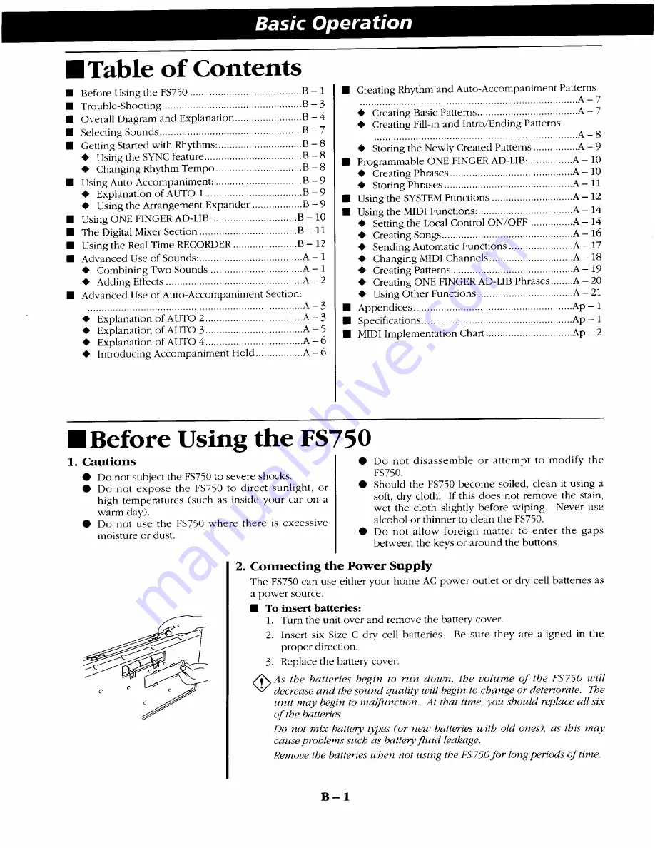 Kawai FS750 Owner'S Manual Download Page 2