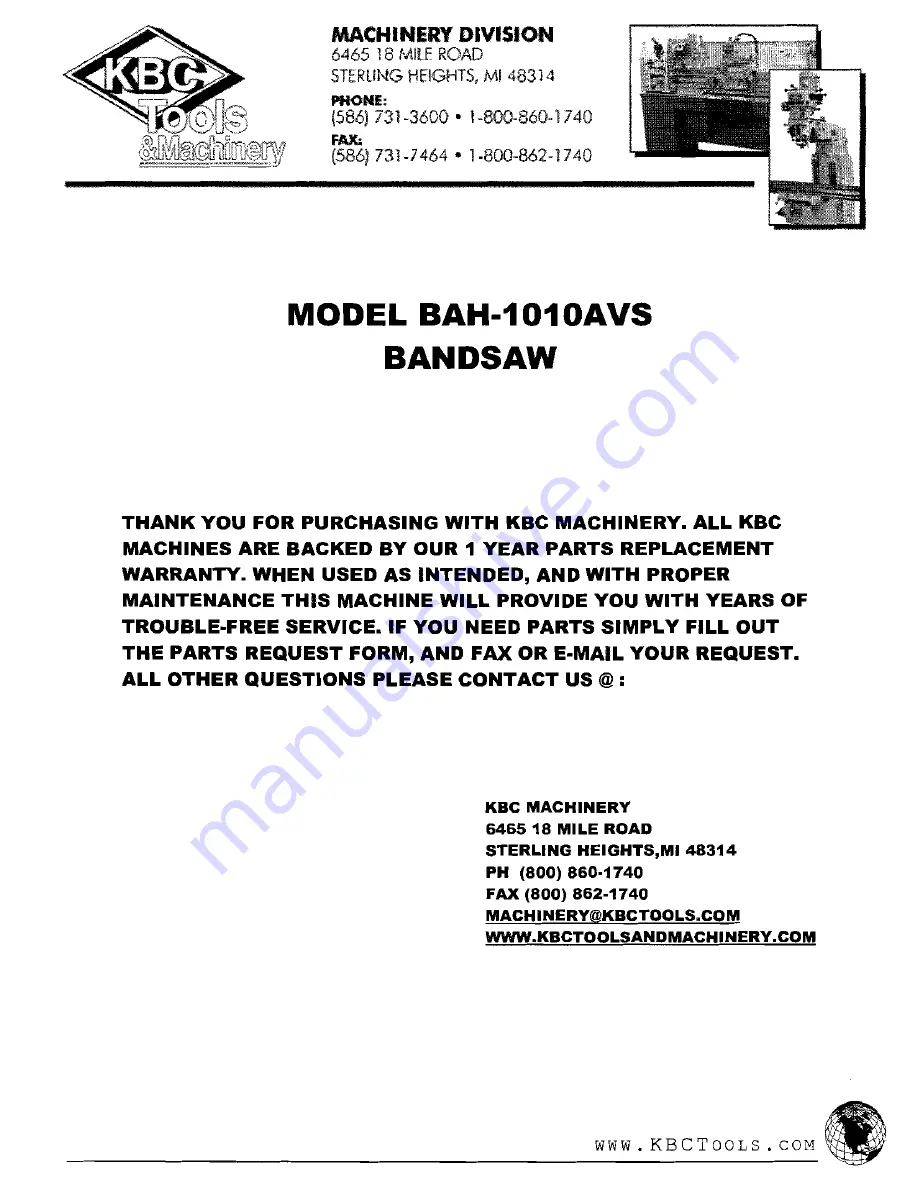 KBC BAH-1010AVS Instruction Manual Download Page 1