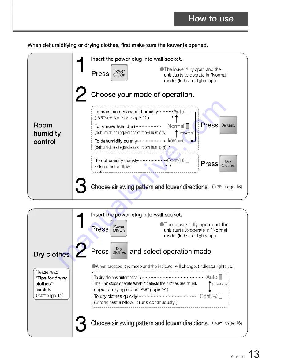 KDK GZB10X Operating Instructions Manual Download Page 13