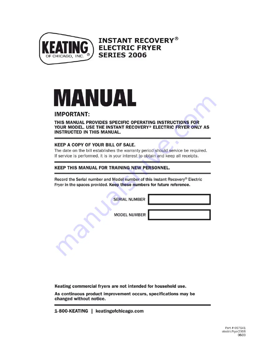 Keating Of Chicago INSTANT RECOVERY 2006 Series Manual Download Page 1