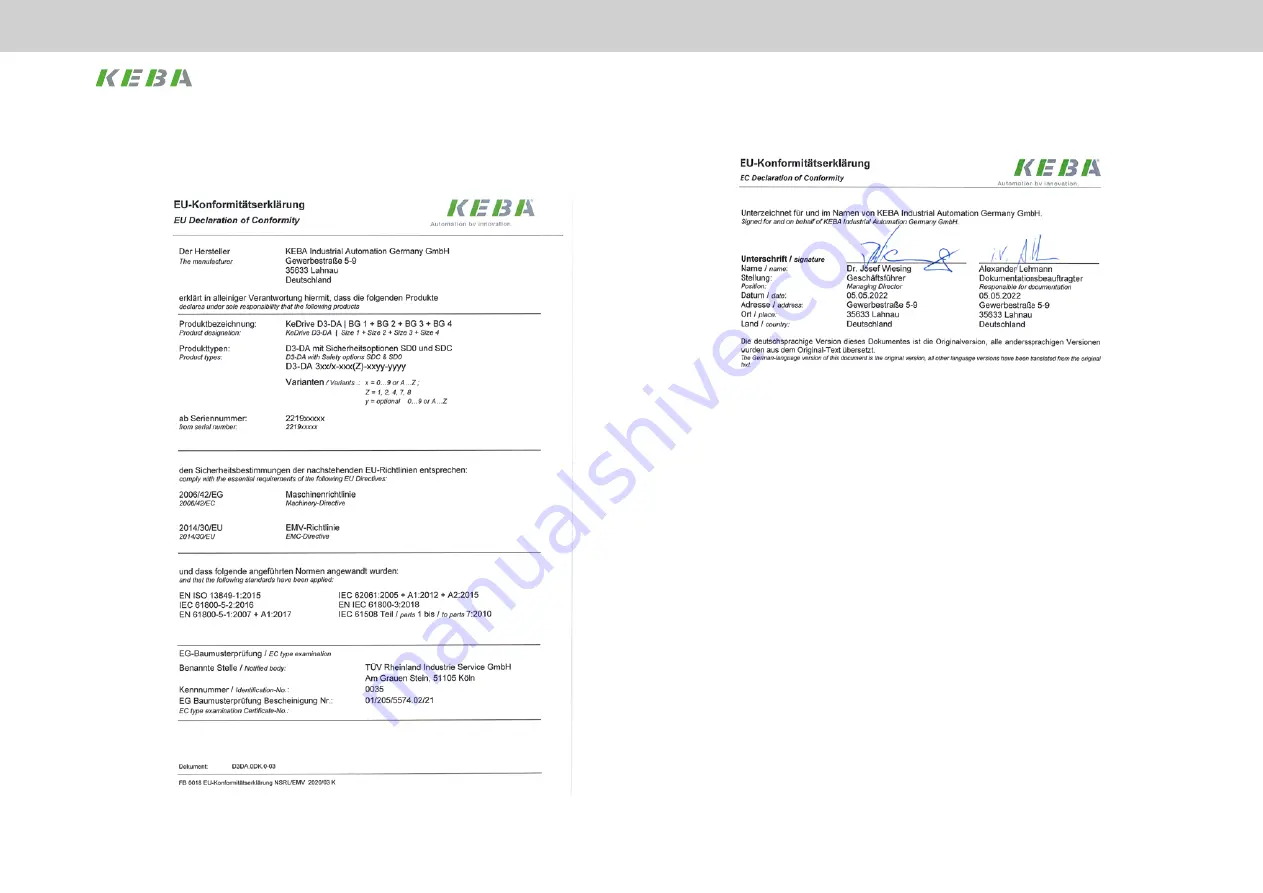 Keba KeDrive D3-DA BG3 Operation Manual Download Page 12