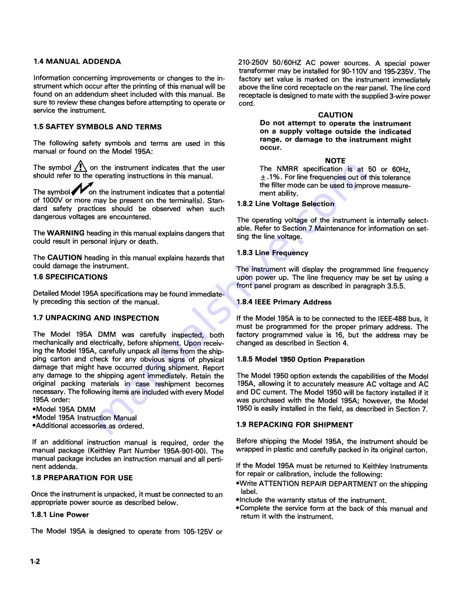 Keithley 195A Instruction Manual Download Page 18