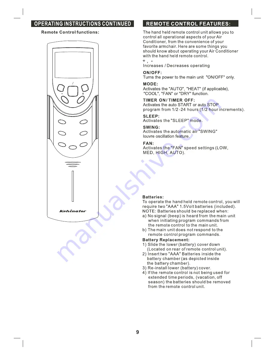 Kelvinator Reverse Cycle User Manual Download Page 10