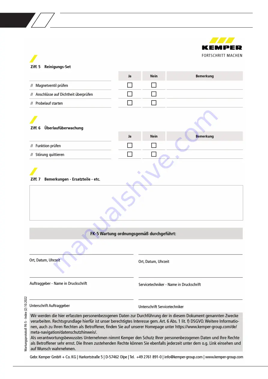 Kemper FK-5 Maintenance Instruction Download Page 14