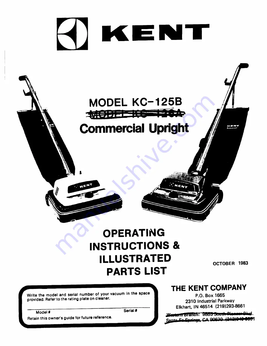 KENT KC-125B Operating Instructions & Illustrated Parts List Download Page 1