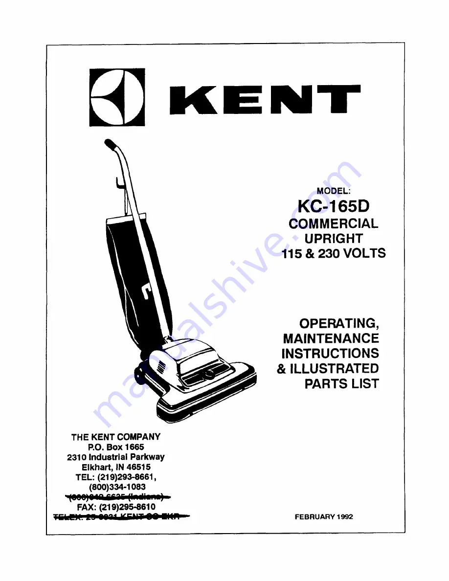 KENT KC-165D Operating, Maintenance Instructions & Illustrated Parts List Download Page 1