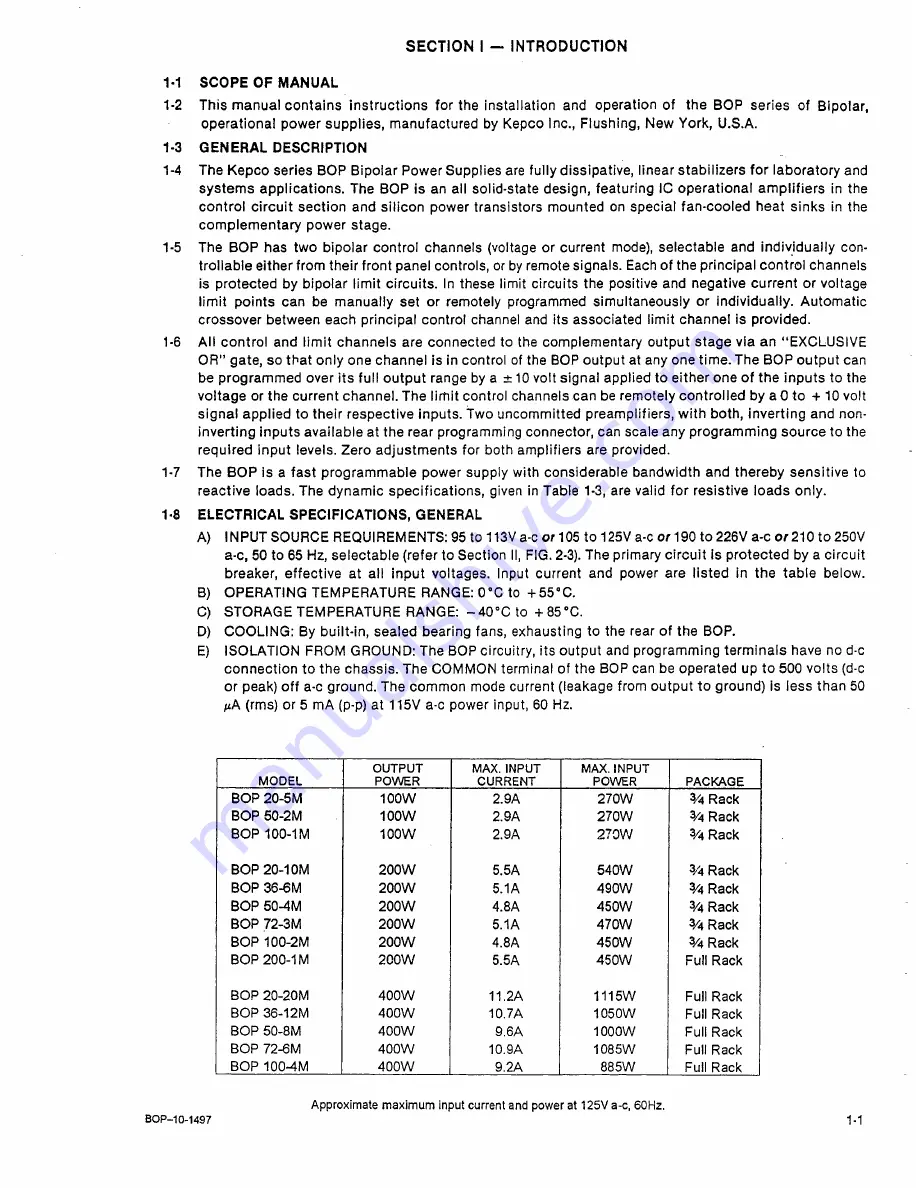 KEPCO BOP 100-1 Operator'S Manual Download Page 17