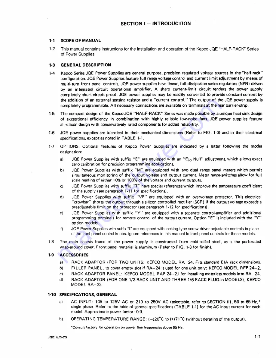 KEPCO JQE 100-2.5 Operator'S Manual Download Page 11